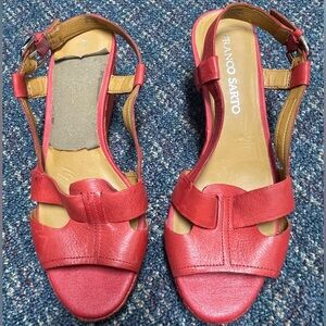 Preloved Franco Sarto Red Leather sling back wedges size 8M